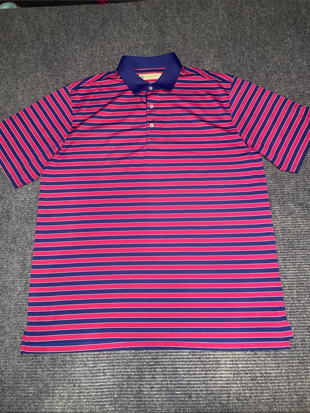 Donald Ross Striped Pink & Blue Polo Shirt - Performance Short Sleeve  XL
